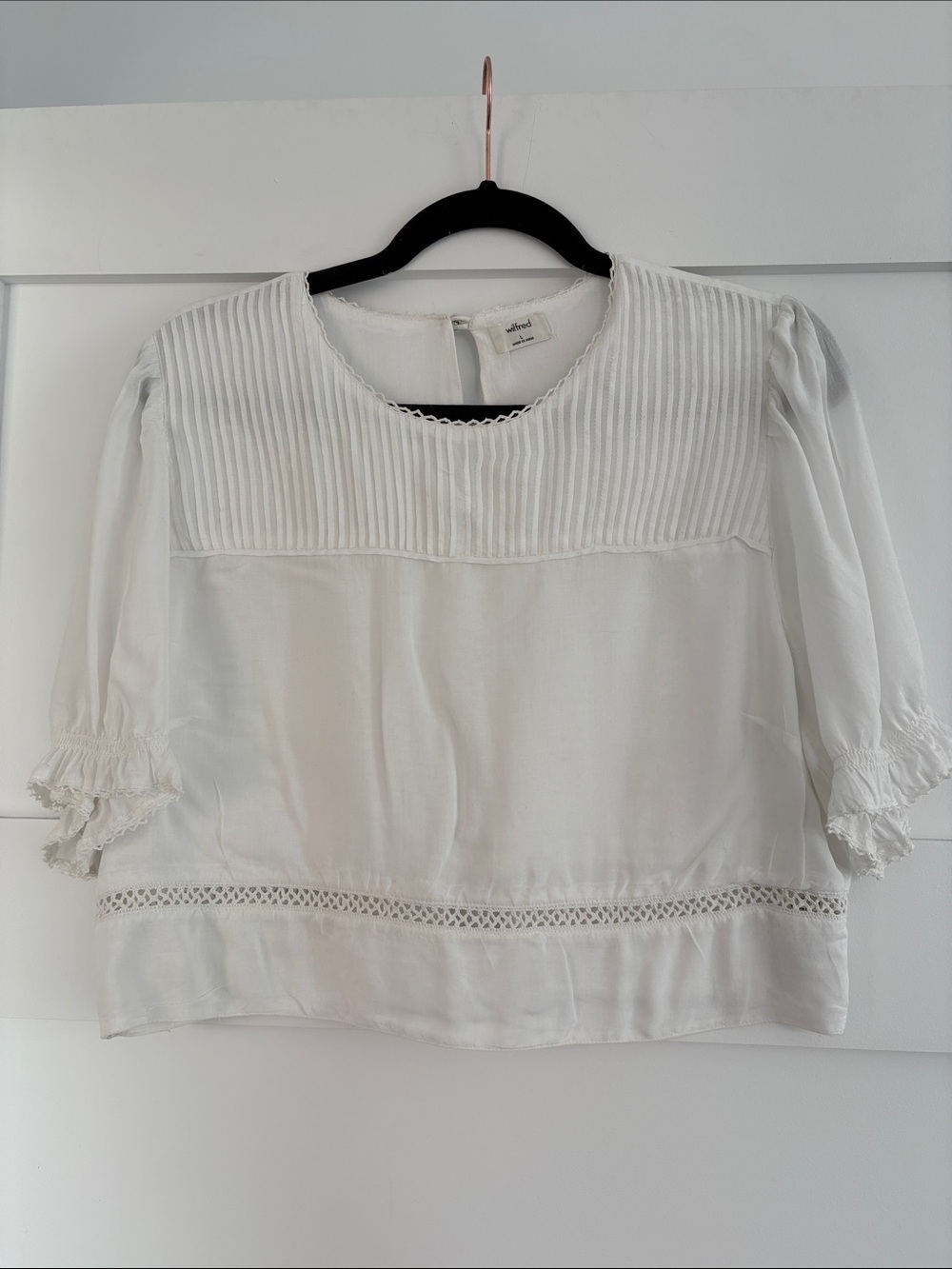 Wilfred Cropped White Lace-Trim Pintuck Blouse